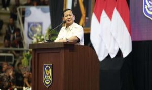 Prabowo Subianto saat menghadiri Rakerda Apdesi Jawa Barat